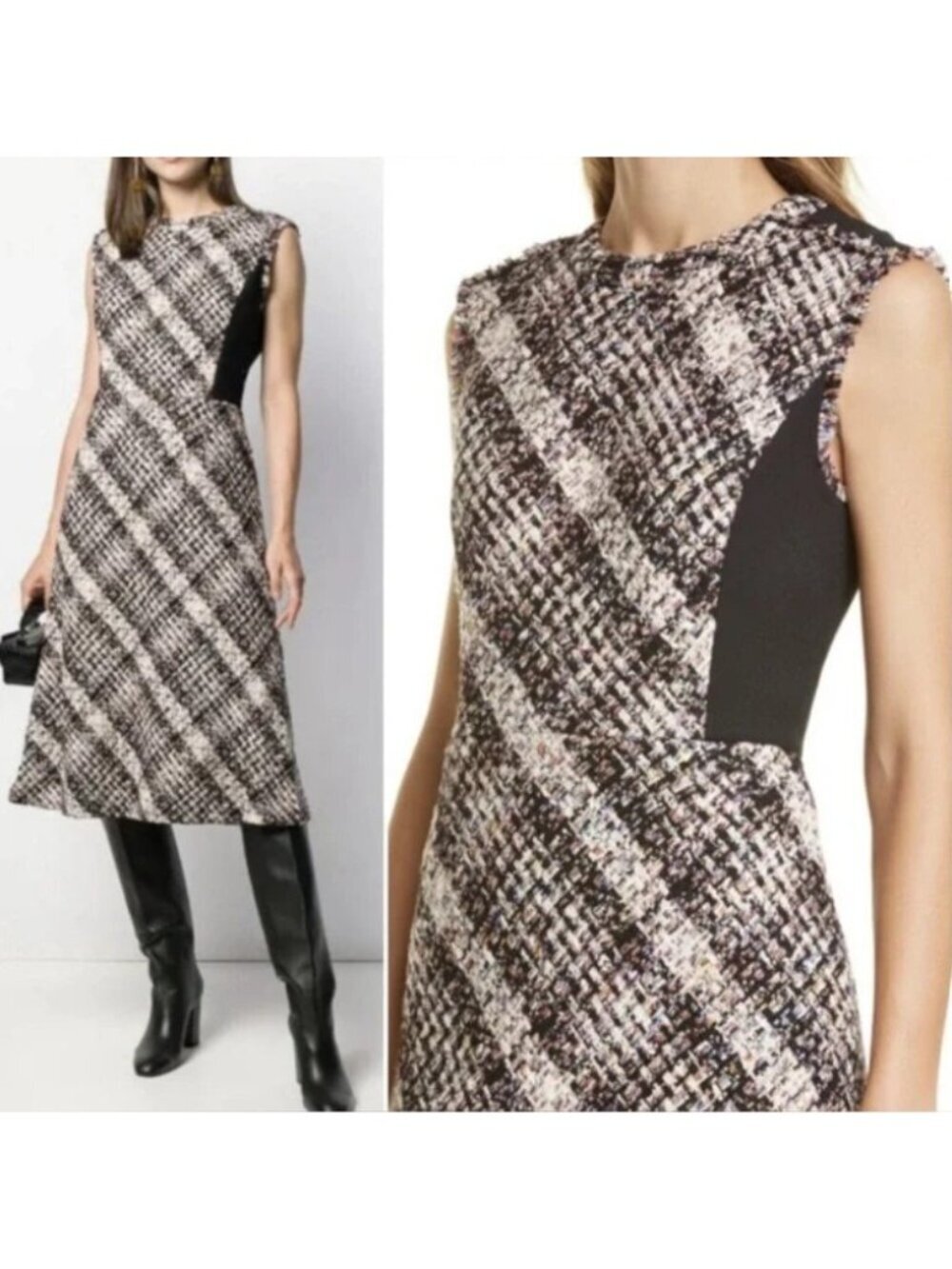 NEW Tory Burch Black/Multi Tweed Sleeveless Fit & Flare Dress Size 6